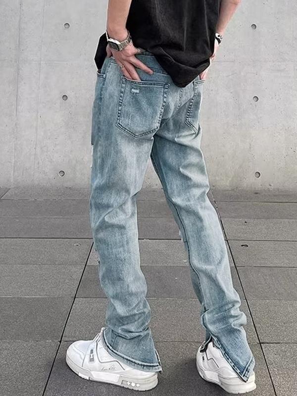 Men's Ripped Side Zip Up Slim Jeans Product Image
