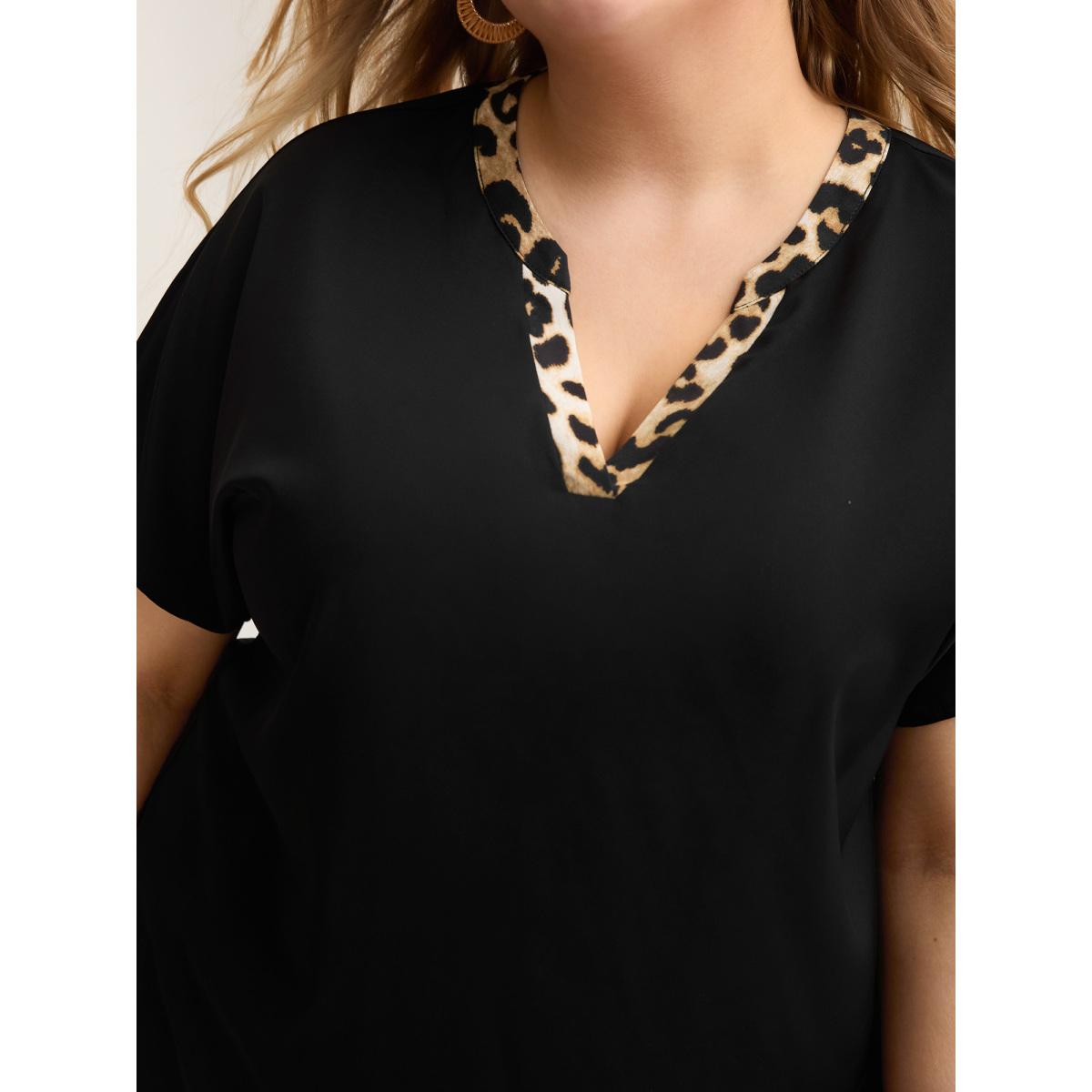 Plus Size Black Leopard Print Spliced Plain Blouse Women Office Sleeveless Non Vacation Blouses BloomChic 12/L Product Image