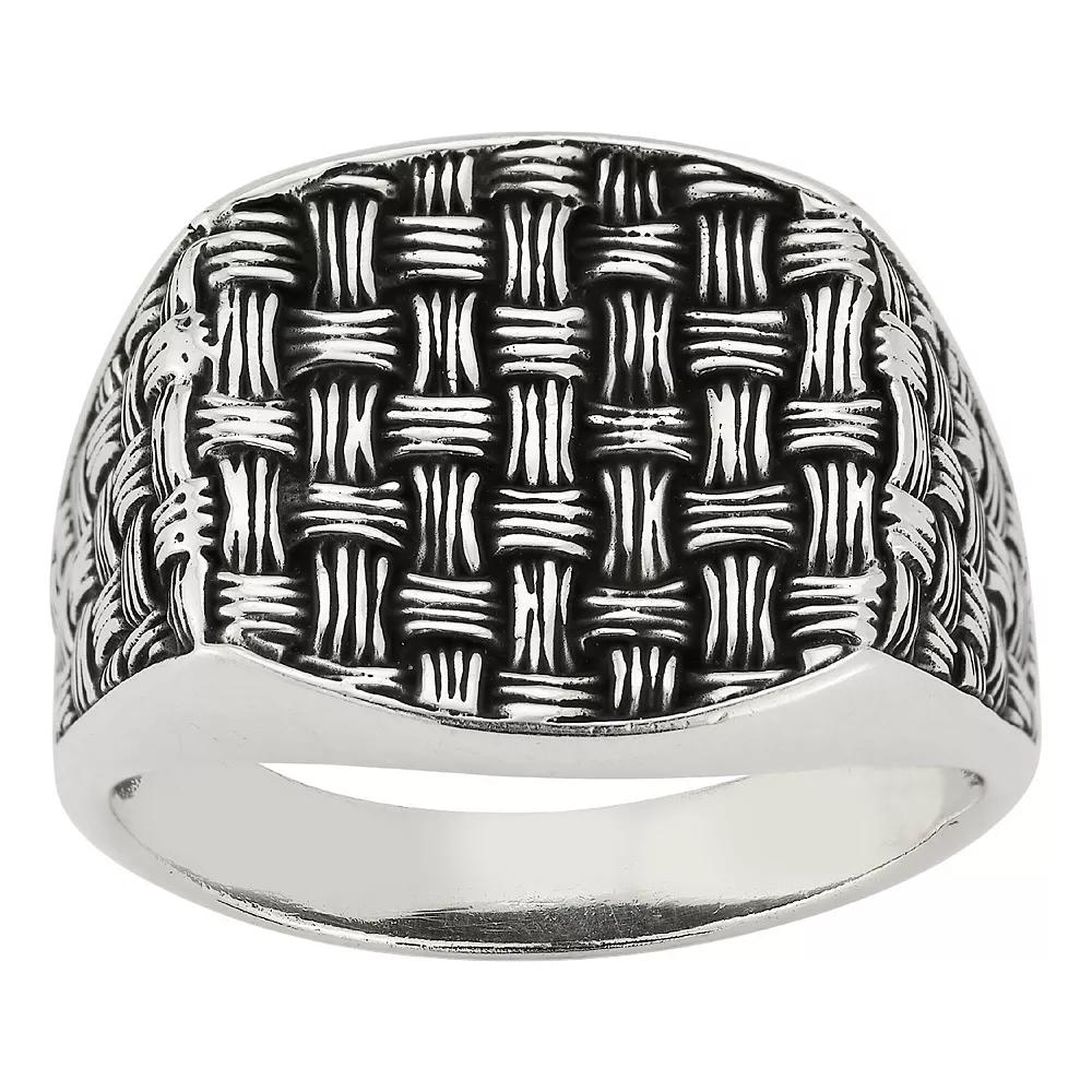 Menster Sterling Silver Oxidized Square Weave Signet Ring, Men's, Size: 9 Product Image