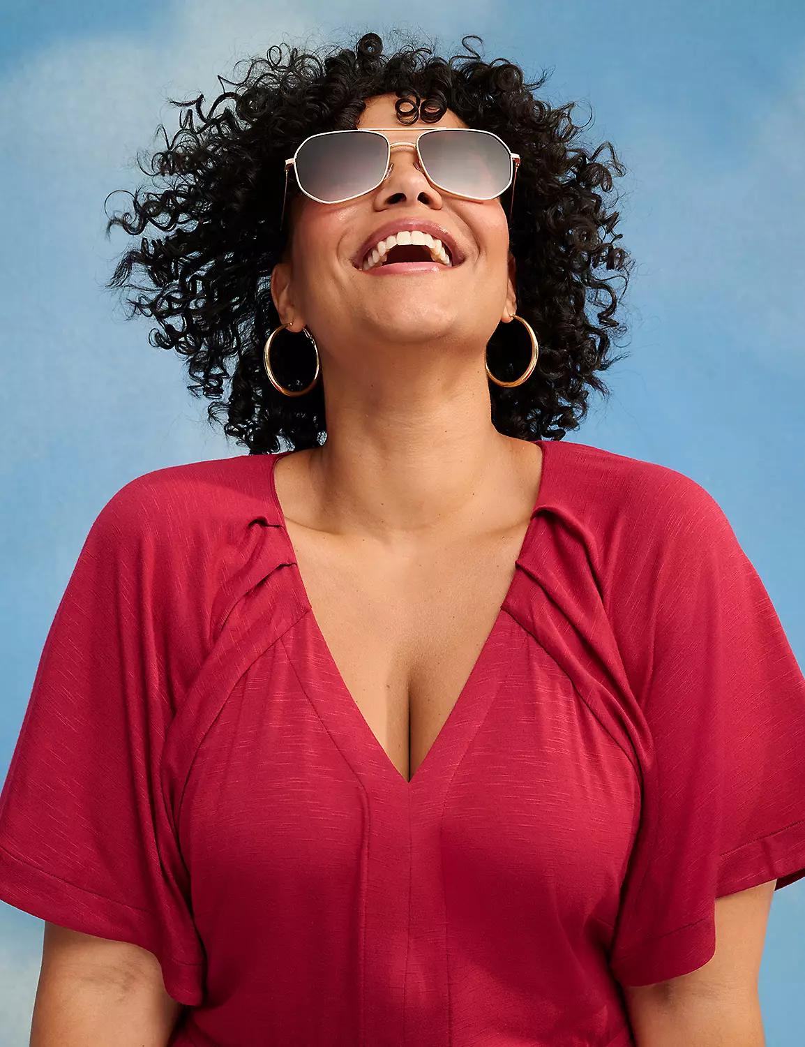 Flutter-Sleeve V-Neck Midi Dress Product Image