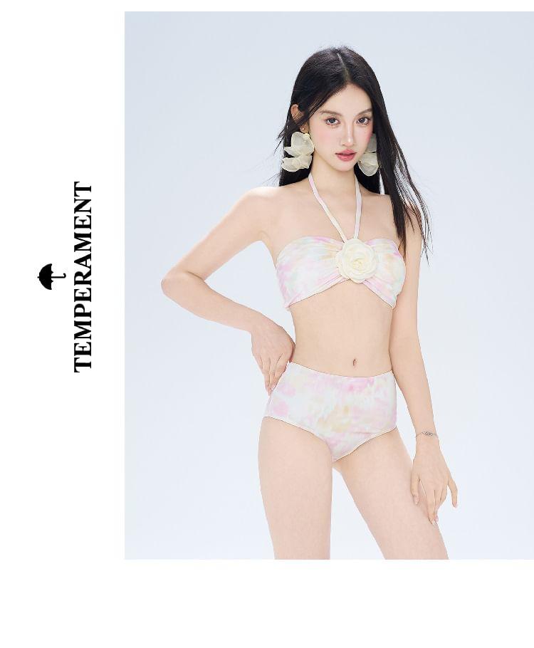 Set: Halter Neck Bikini Top + Bottom + Cover-Up Skirt Product Image