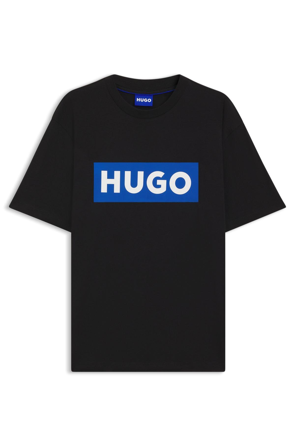 HUGO - Cotton jersey T-shirt with mixed-print logo - Black Product Image