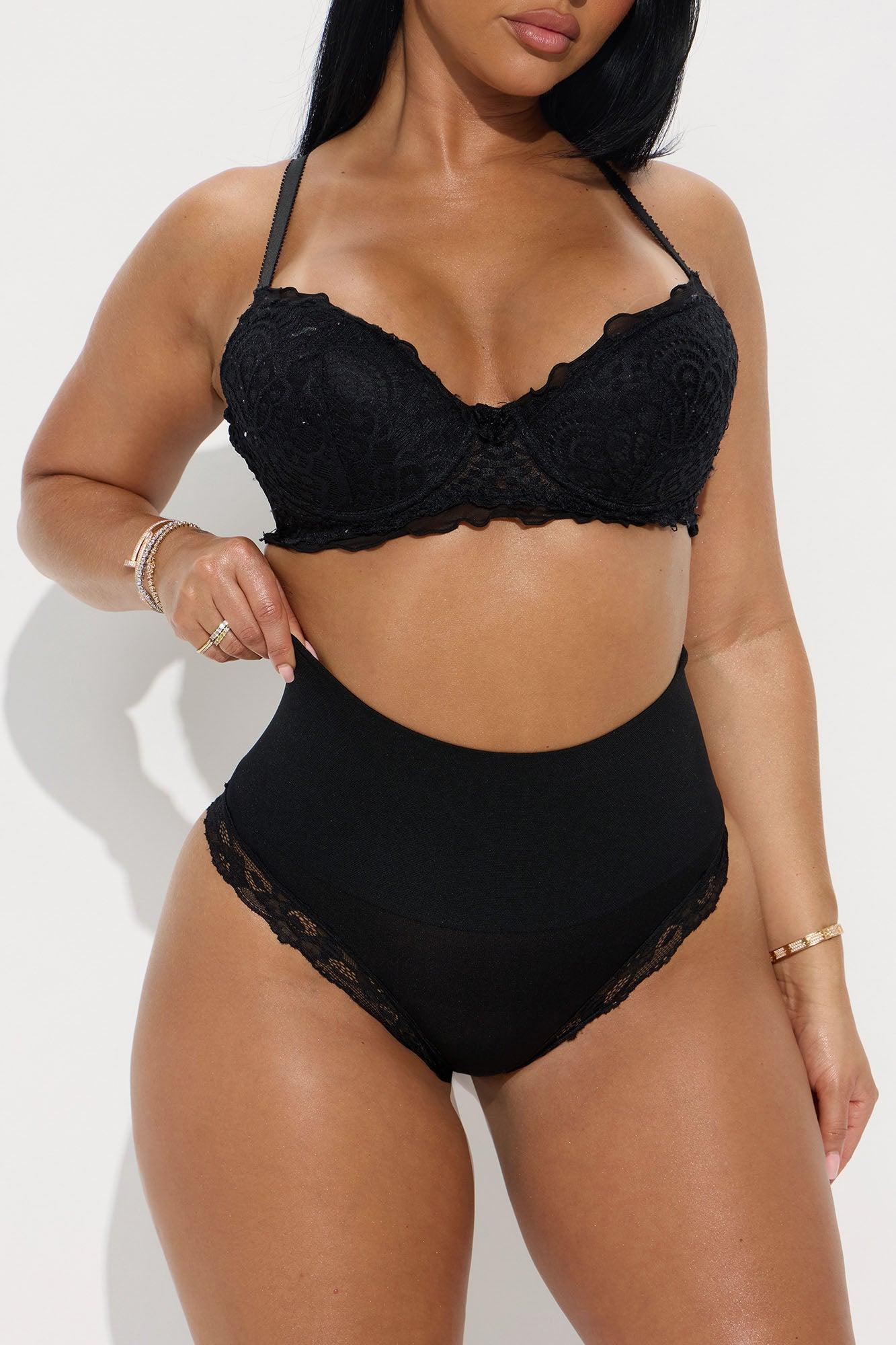 Sweet And Snatched Satin Shine Seamless Lace High Waist Thong Panty - Black Female Product Image