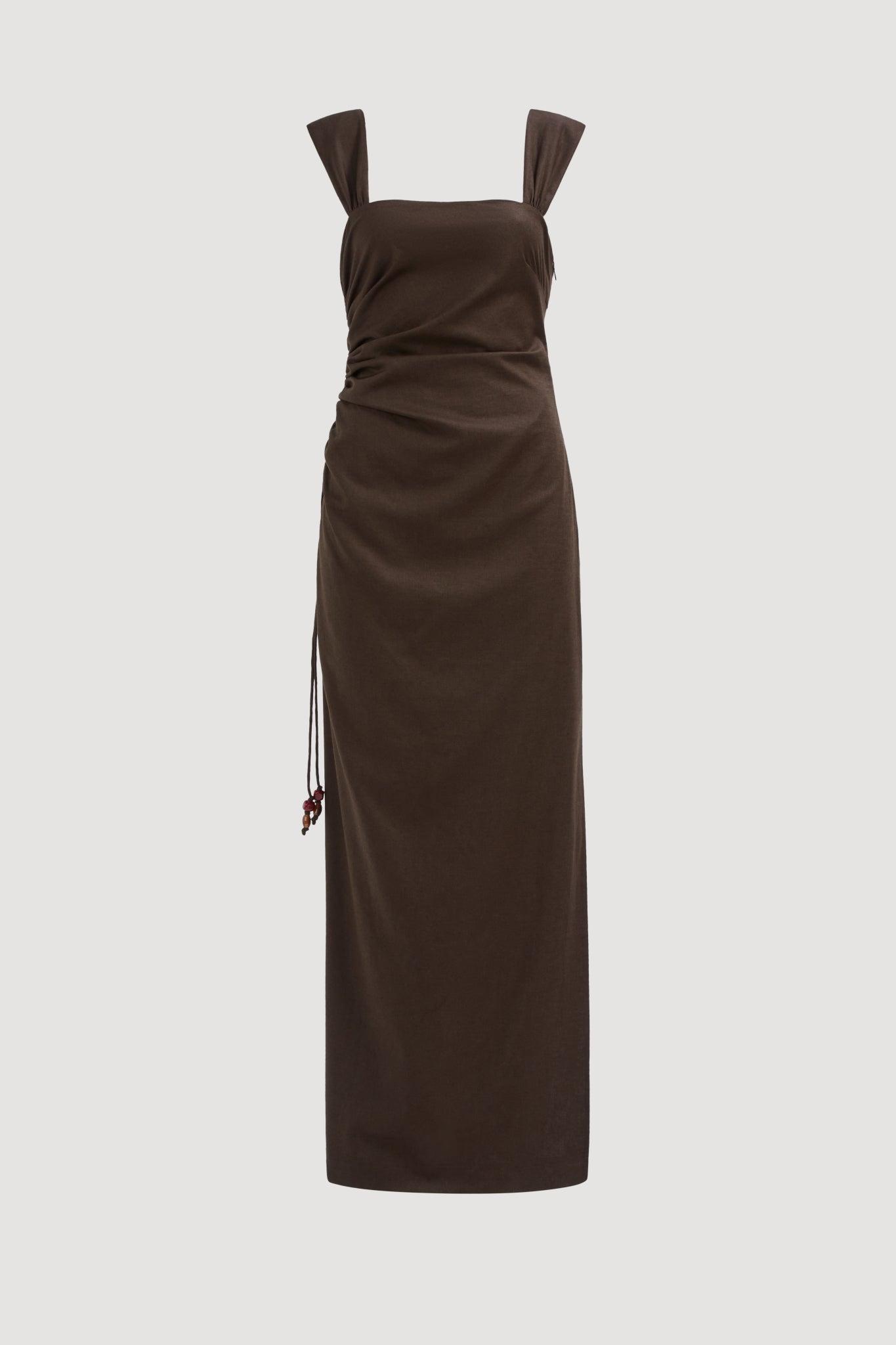 Elara Ruched Midi Dress-DEEP CHOCOLATE / 4 Product Image