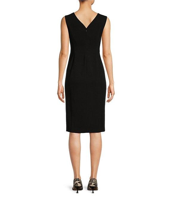 Donna Karan Cady Crepe V-Neck Sleeveless Front Slit Sheath Dress Product Image