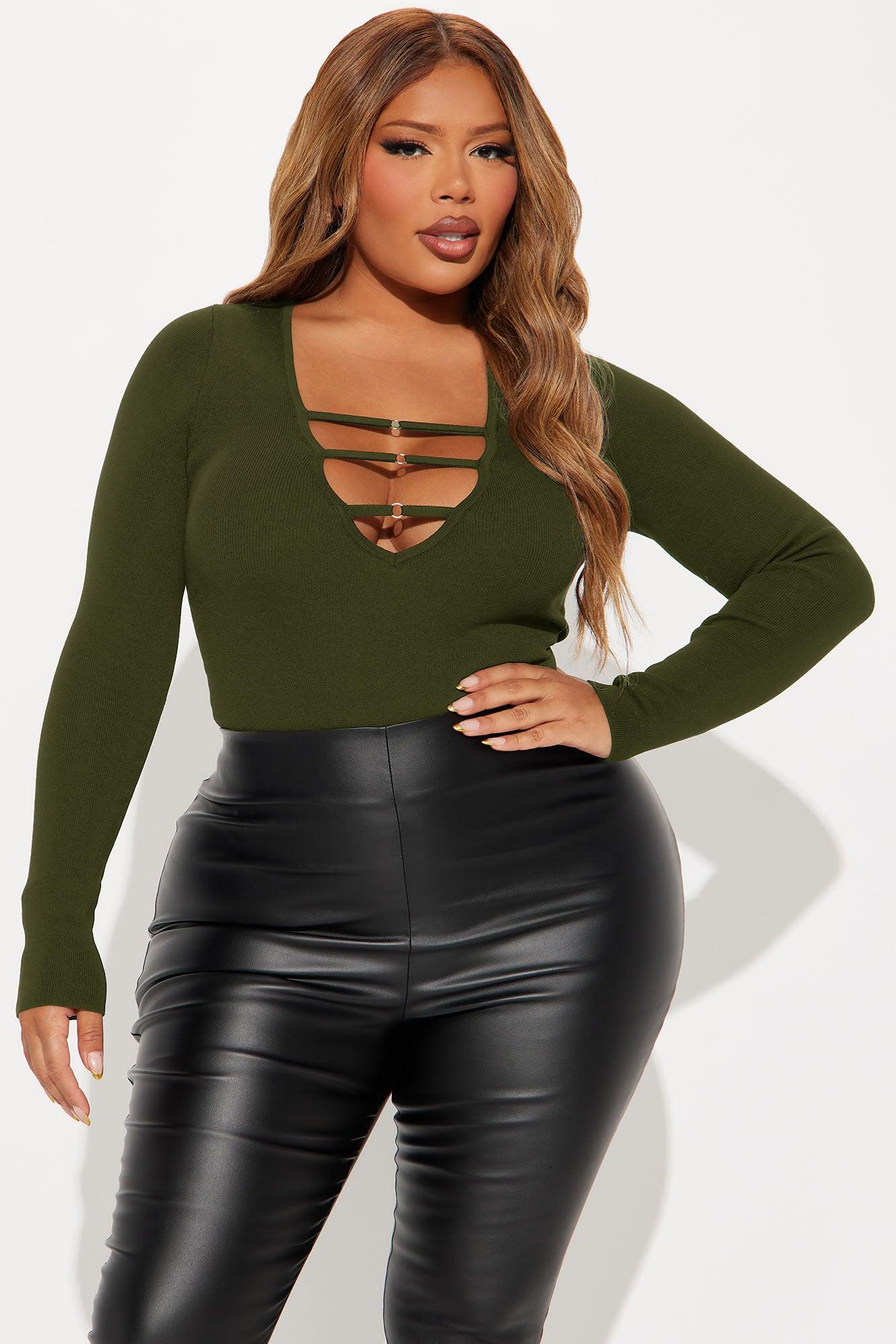 Jessi Cut Out Sweater Bodysuit - Olive Female Product Image