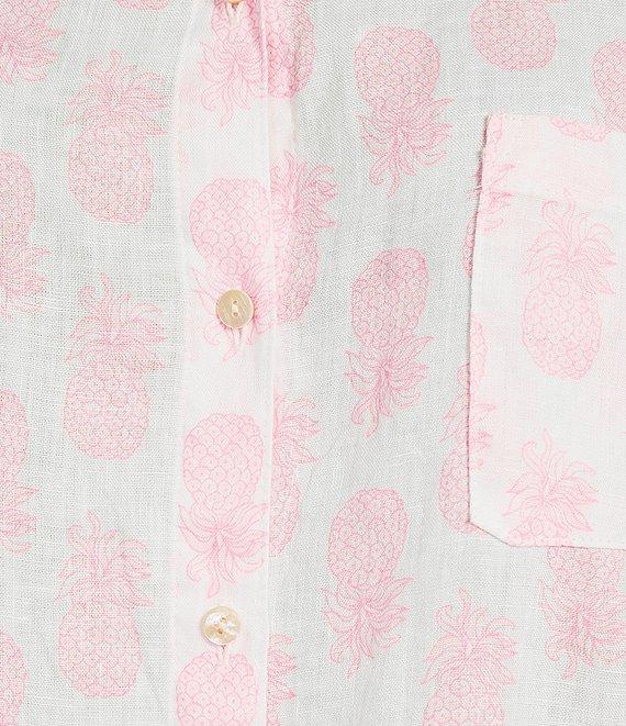 Lilly Pulitzer Sea View Slice Of Sunshine Pineapple Fruit Print Linen Point Collar Long Sleeve Button Down Shirt Product Image