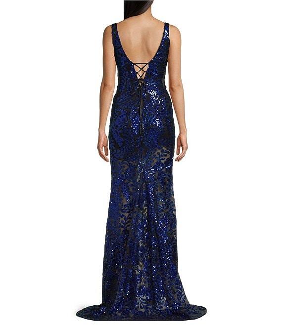 B. Darlin Sequin Sleeveless Wide Strap Square Neck Dress Product Image