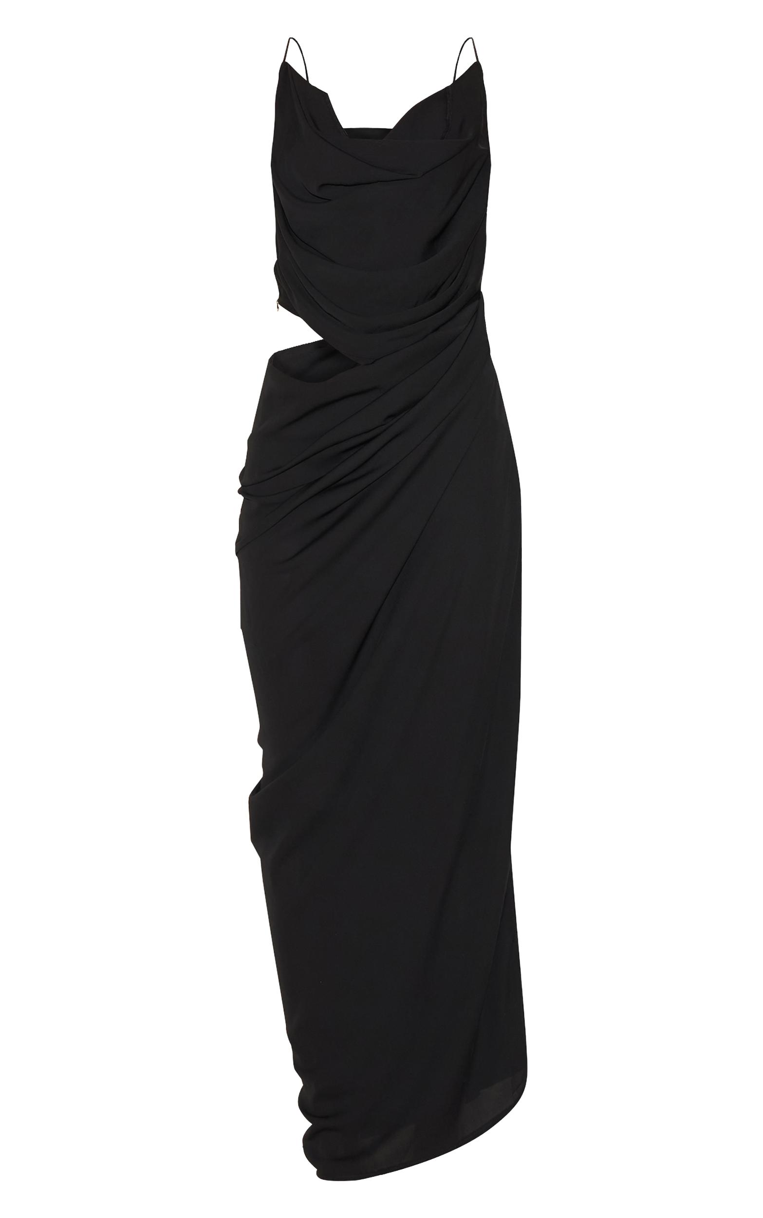 Black Chiffon Drape Cut Out Midaxi Dress Product Image