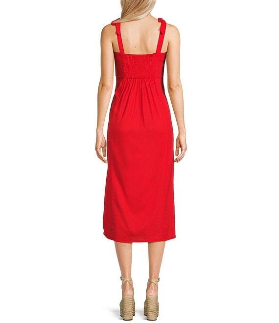 GB Tie Shoulder Linen Blend Midi Dress Product Image