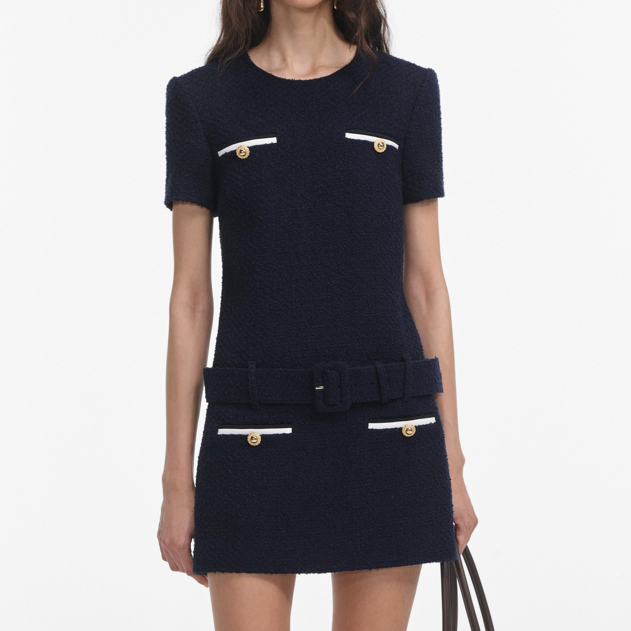 Navy Boucle Mini Dress Product Image