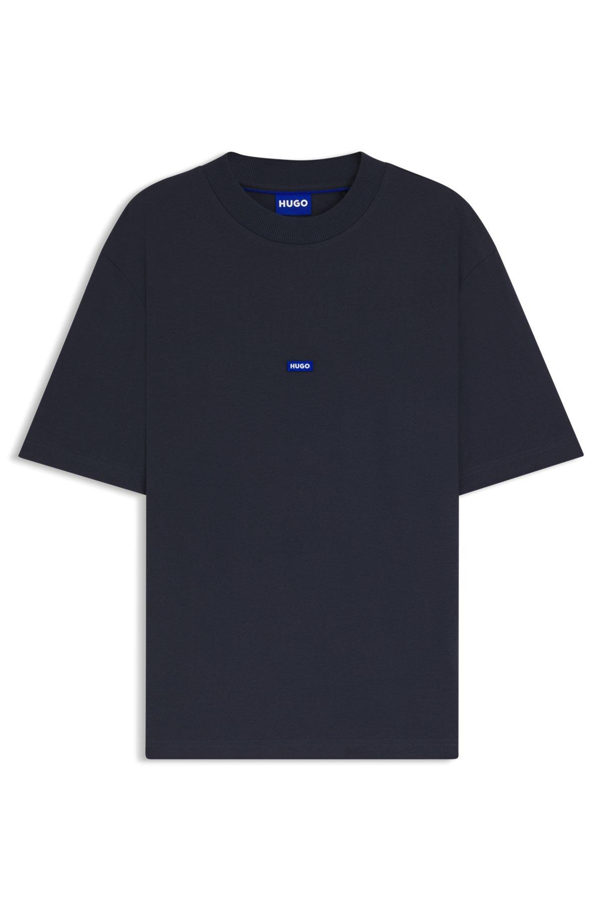 HUGO - Regular-fit cotton-jersey T-shirt with blue logo patch - Dark Blue Product Image