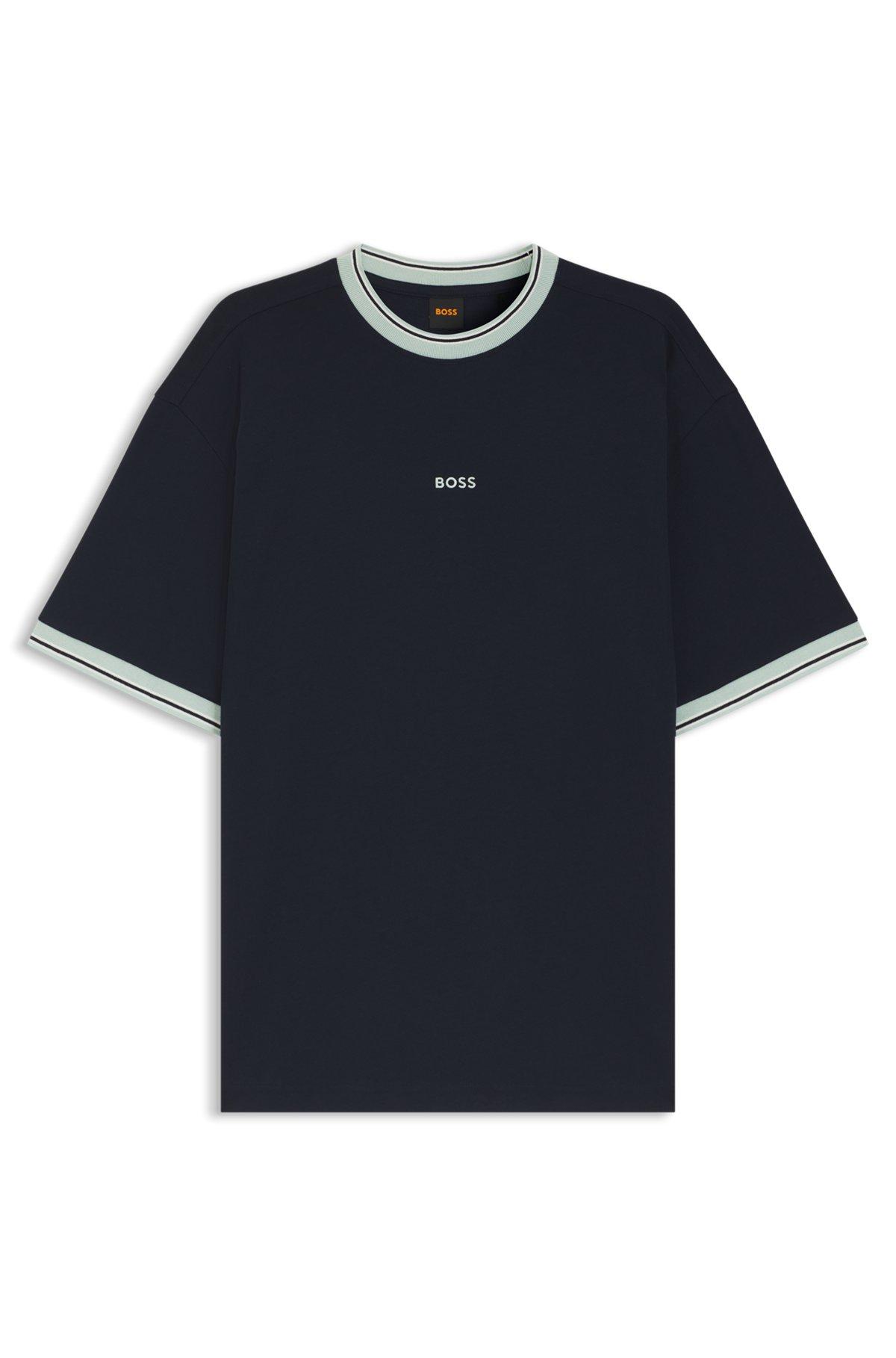 Relaxed-fit T-shirt in cotton with striped trims Product Image