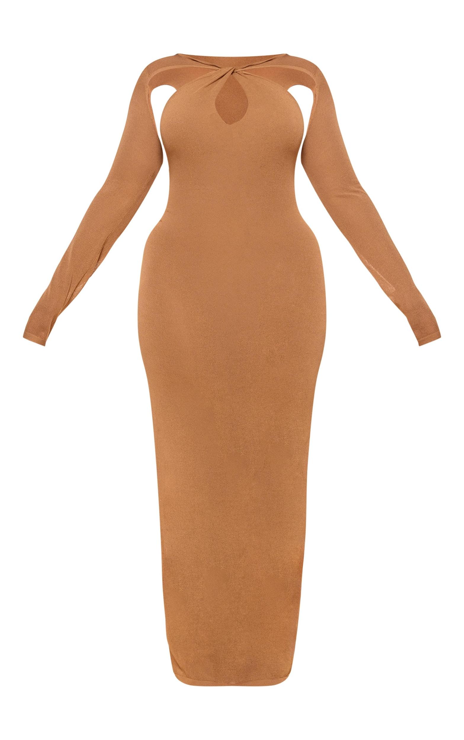 PLT Label Plus Tan Knitted Twist Detail Maxi Dress Product Image