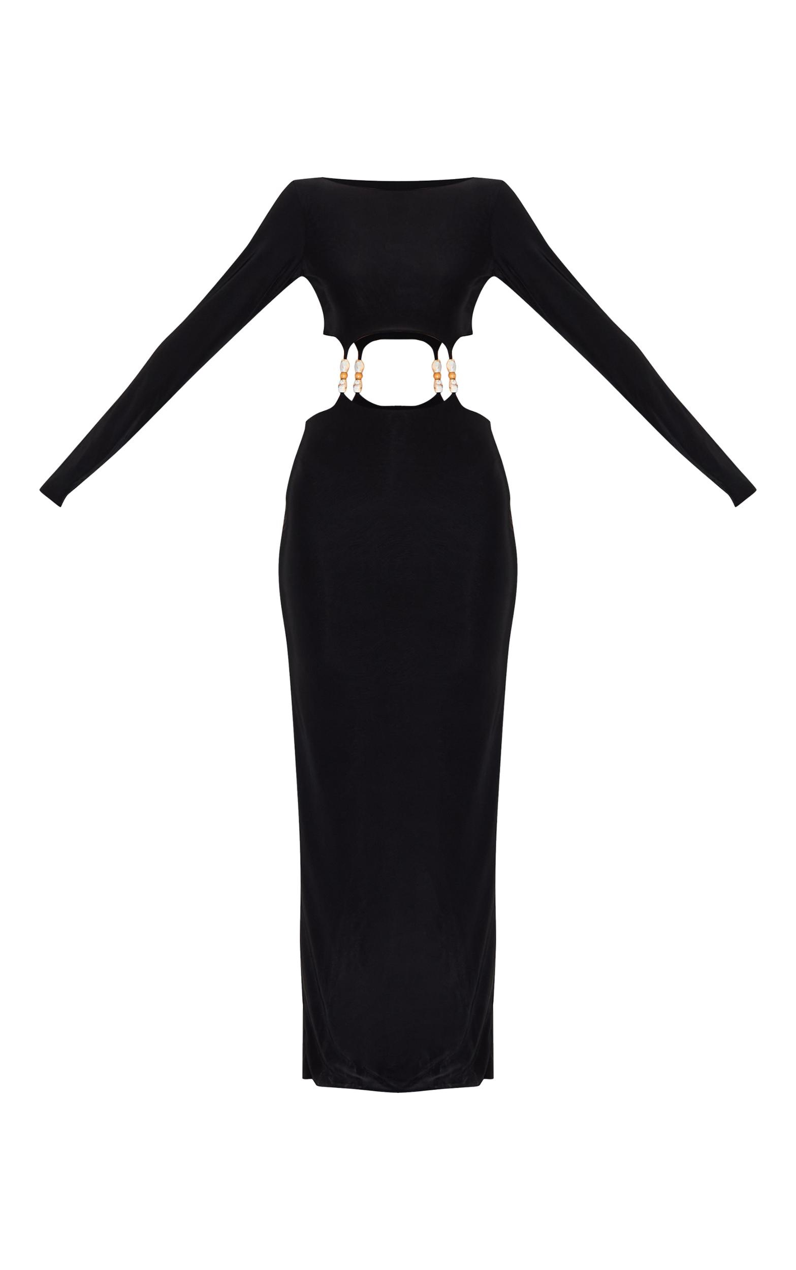 Black Double Slinky Trim Detail Cut Out Maxi Dress Product Image