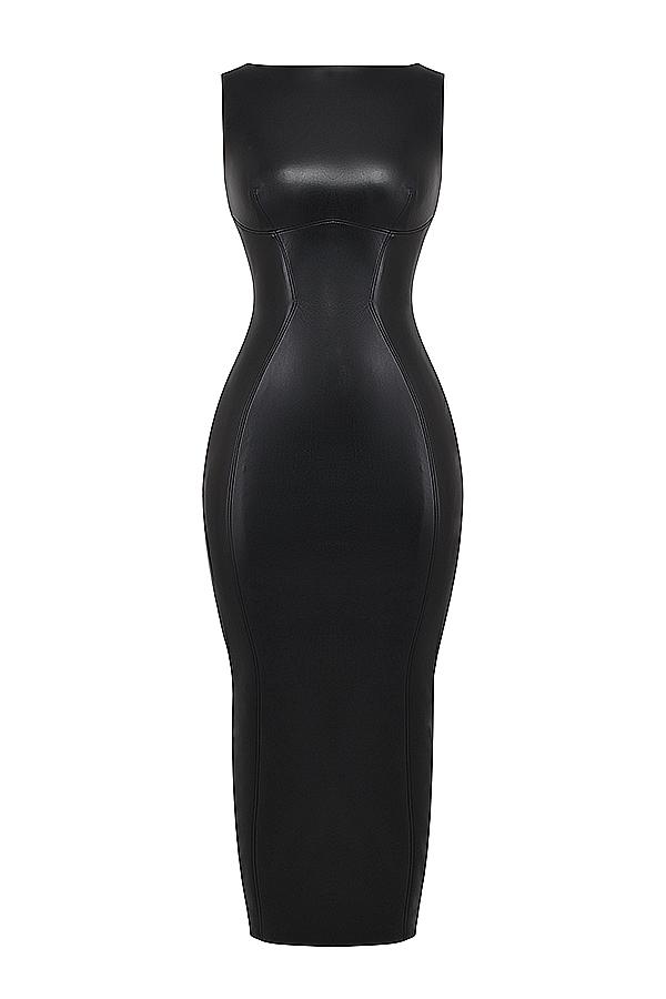 Sahara  black vegan leather maxi dress Product Image