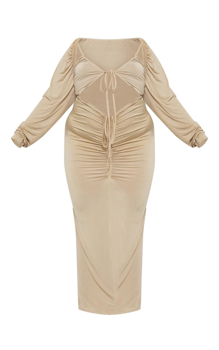 Plus Olive Slinky Cut Out Ruched Maxi Dress Product Image