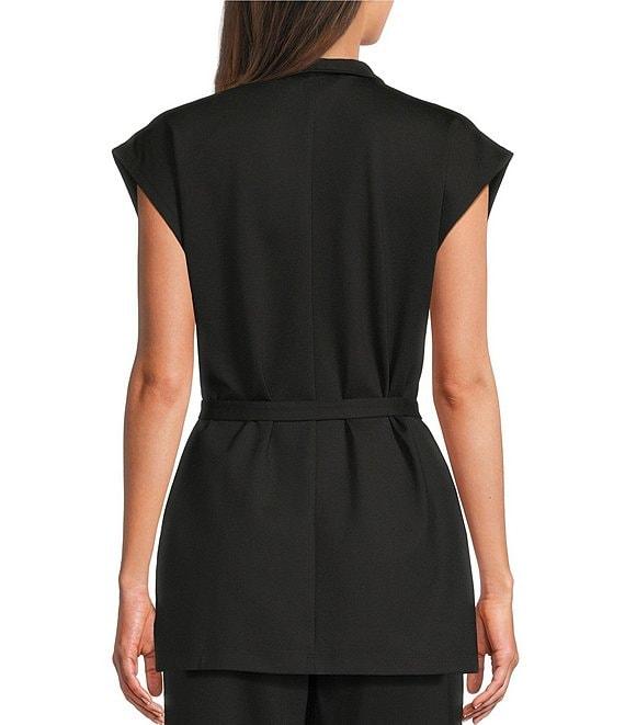 Eileen Fisher Double Knit Ponte High Neck Cap Sleeve Tie Waist Vest Product Image
