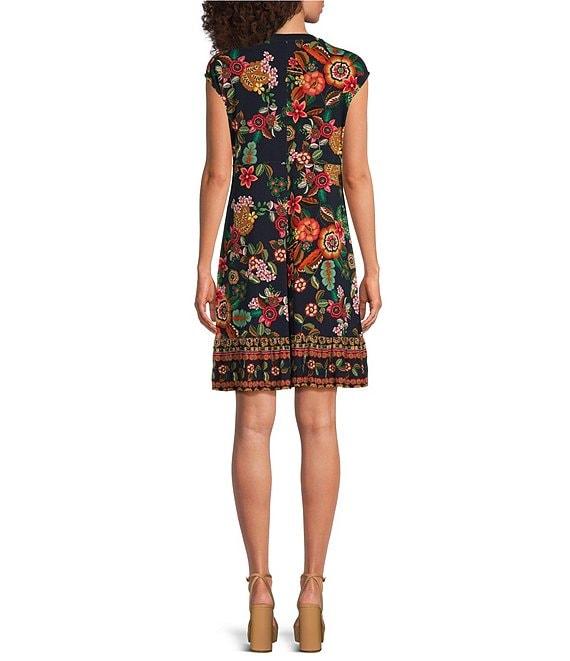JOHNNY WAS Janie Favorite Floral Print Knit Jersey Crew Neck Sleeveless Tiered Hem A-Line Dress Product Image