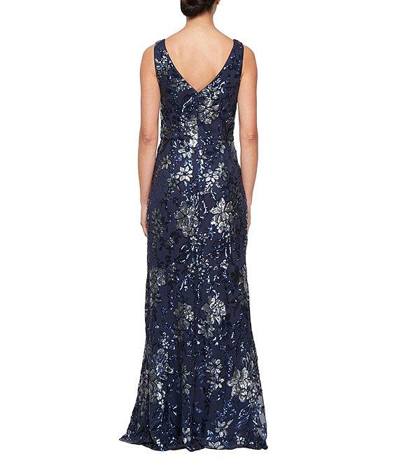 Alex Evenings Long V-Neck Sequin Sheath Dress Product Image