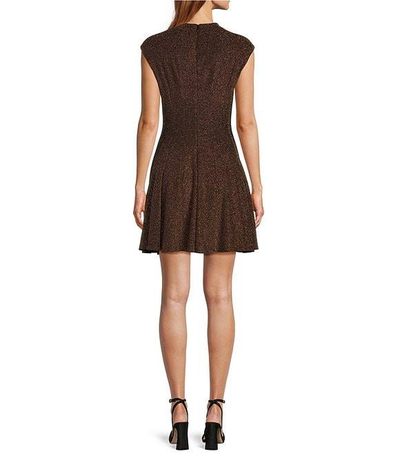 Antonio Melani JoJo Metallic Crepe Knit Mock Neck Cap Sleeve Fit and Flare Flounce Mini Dress Product Image