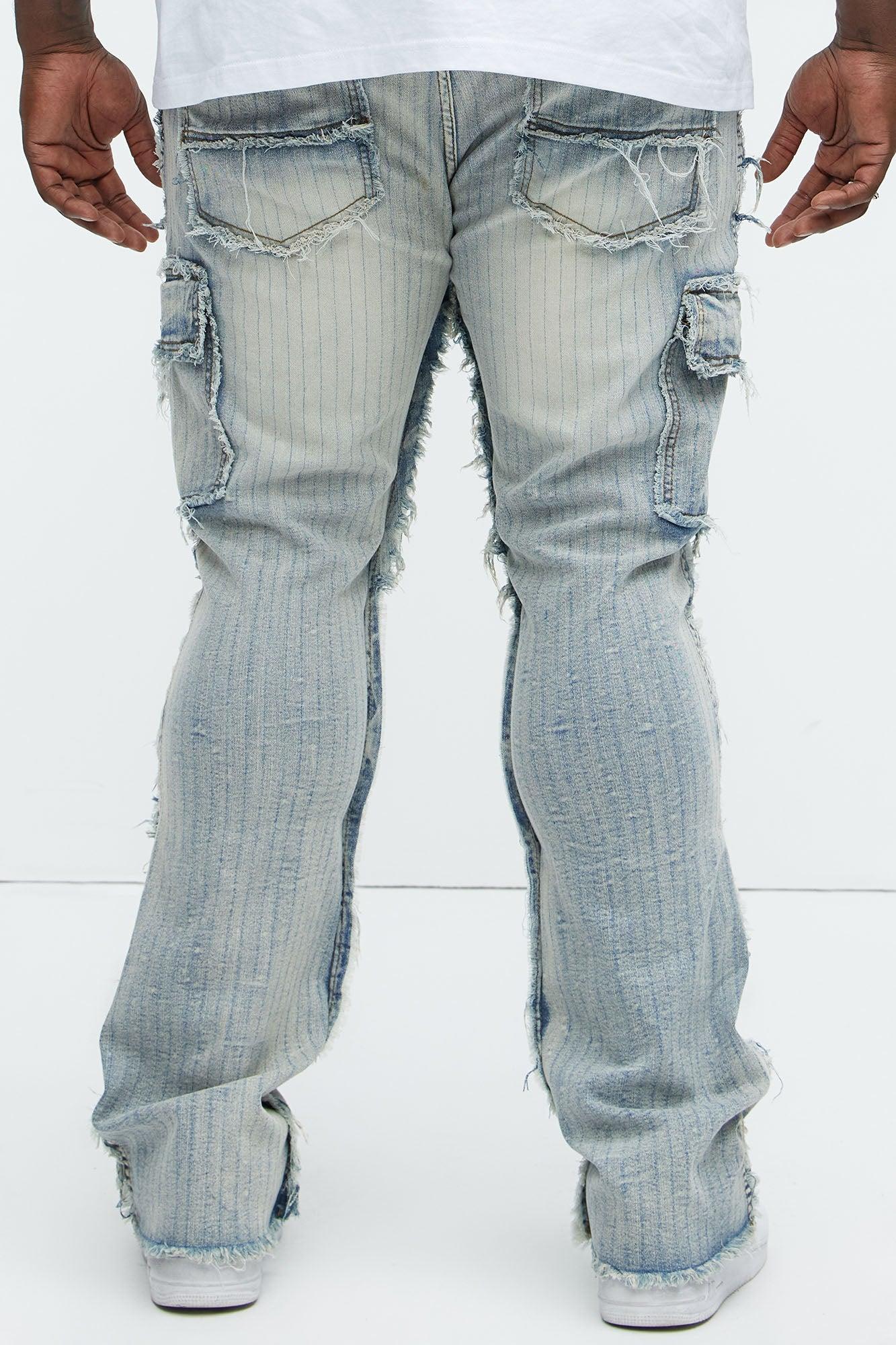 Stitched Down Cargo Stacked Skinny Flare Jeans - Light Wash Product Image