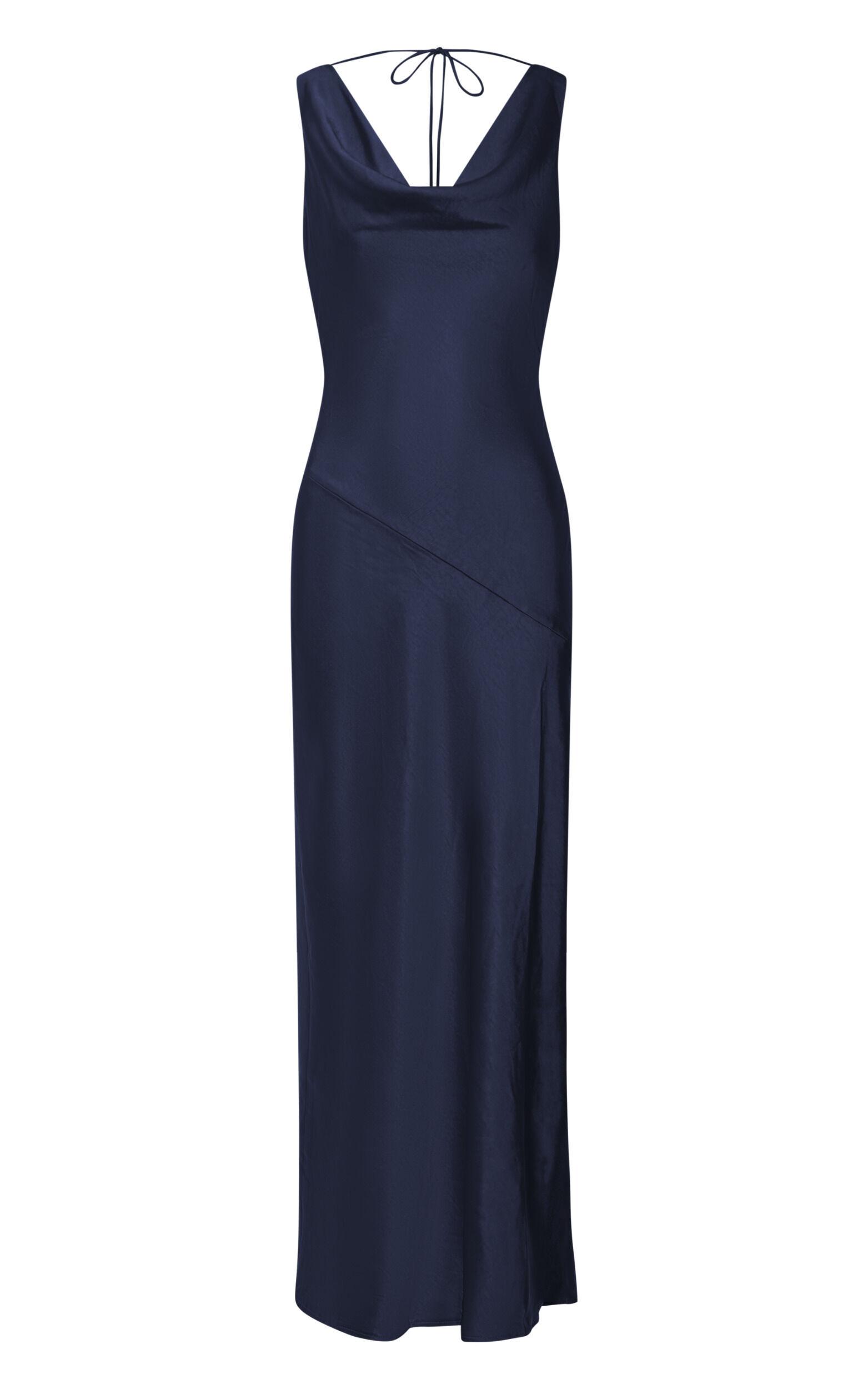 Adilah Maxi Dress - Cowl Neck Satin Dress in Navy Product Image
