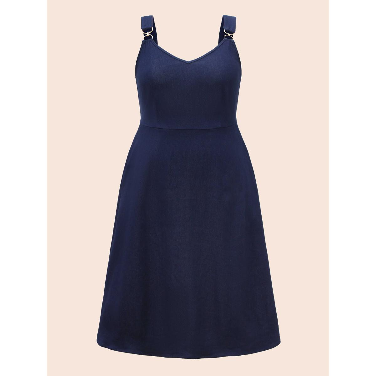 Plus Size Denim Elastic Waist Overall Dress Indigo Women Casual Non V-neck Sleeveless Curvy BloomChic 28/5X Product Image