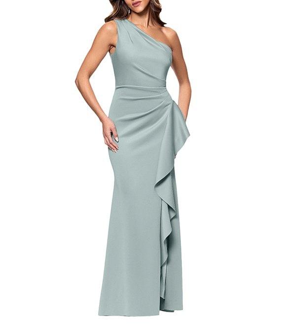 Xscape One Shoulder Side Ruffle Scuba Crepe Gown Product Image