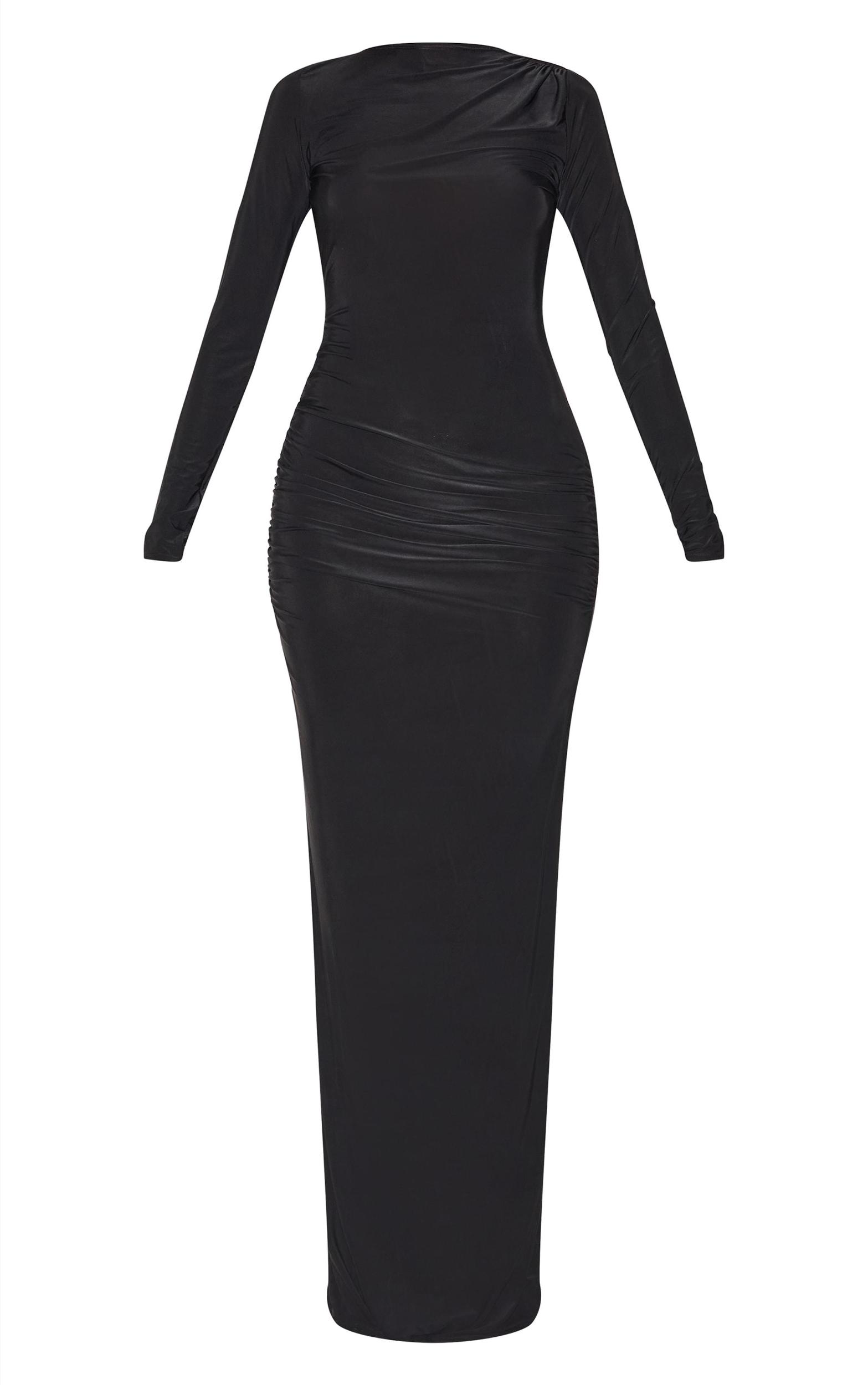Black Slinky Long Sleeve Open Back Maxi Dress Product Image