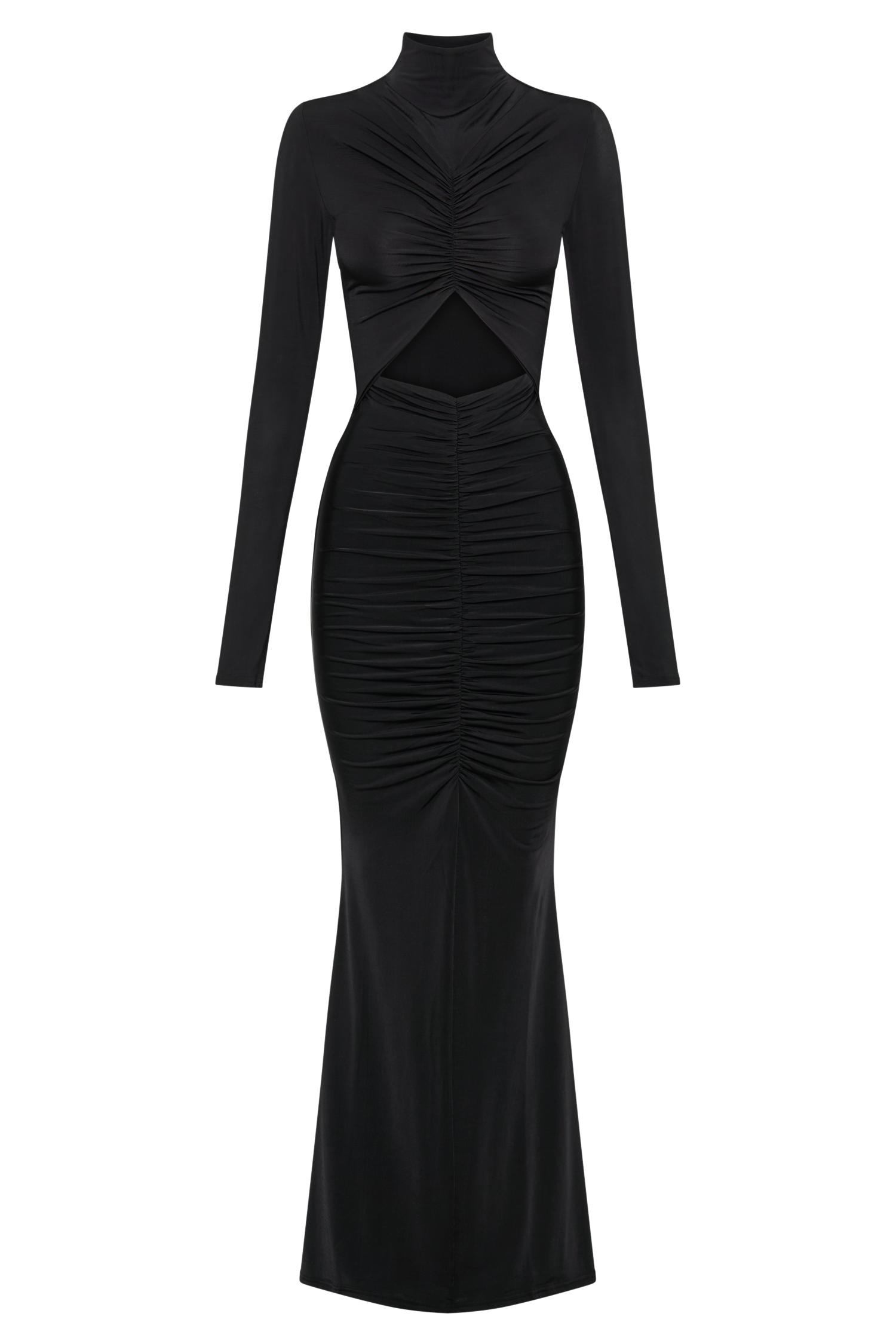 Pia Slinky Long Sleeve Cutout Maxi Dress - Black Product Image