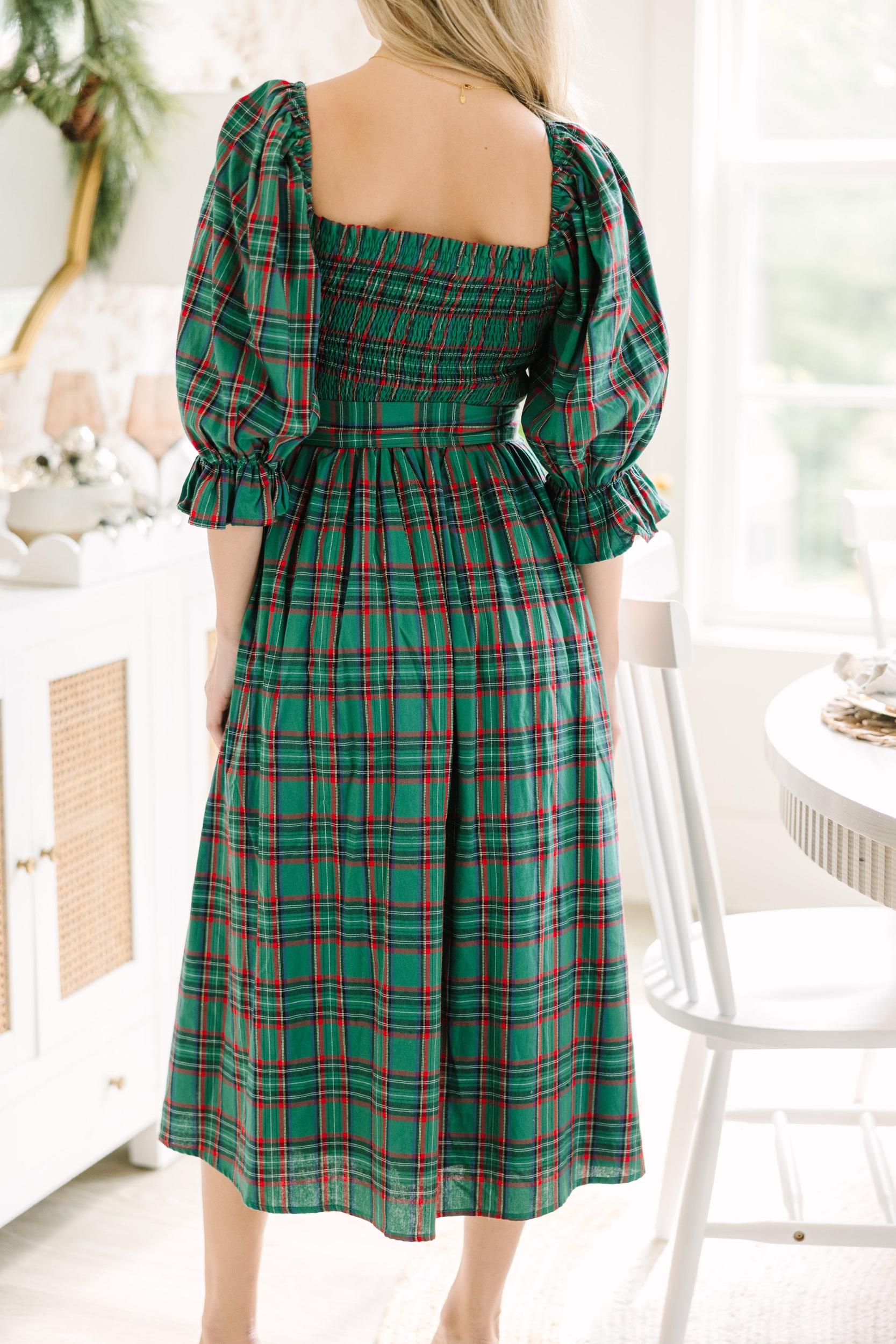 All I Want Green Tartan Plaid Midi Dress Female Product Image