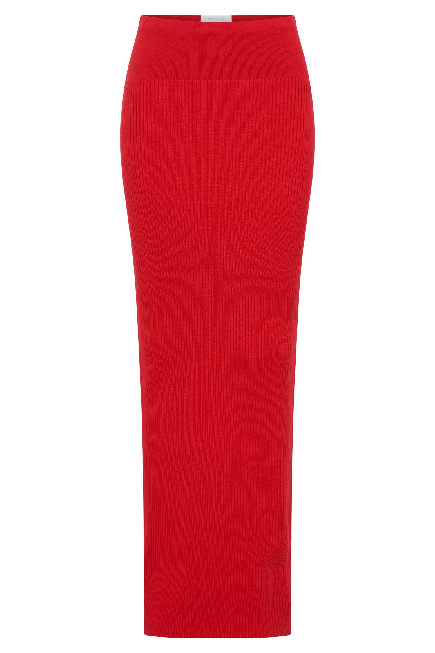 Mathilde Ribbed Knit Maxi Skirt - Ruby Product Image