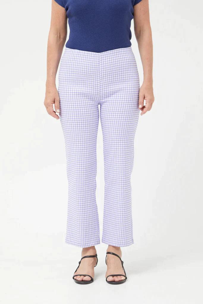 Compania Fantastica Straight lilac gingham check pants & Lilac gingham neoprene trench coat Product Image