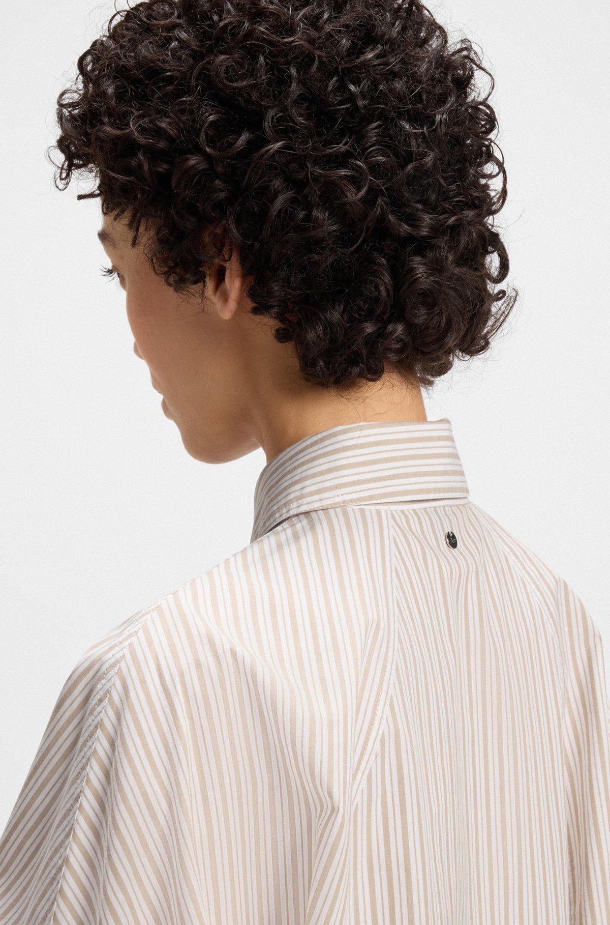 BOSS - Relaxed-fit blouse in striped cotton poplin - Brown Product Image