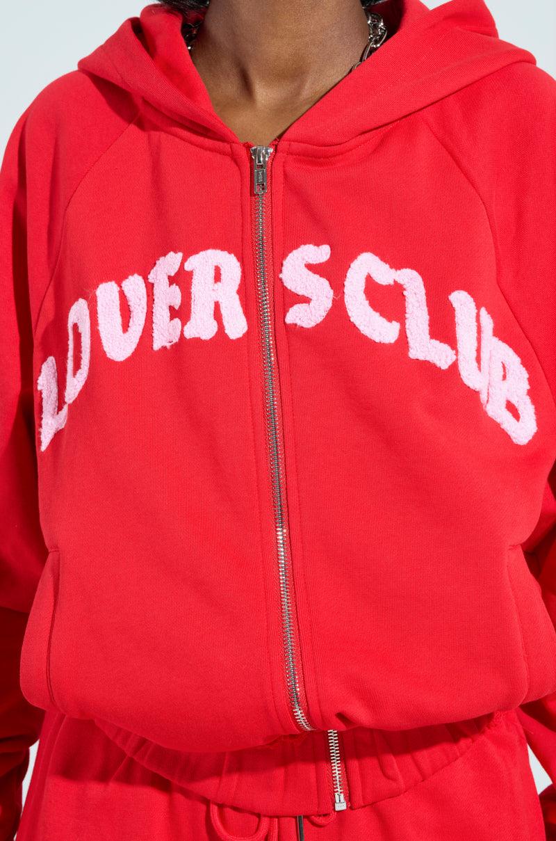 LOVERS CLUB ZIP UP HOODIE IN RED Product Image