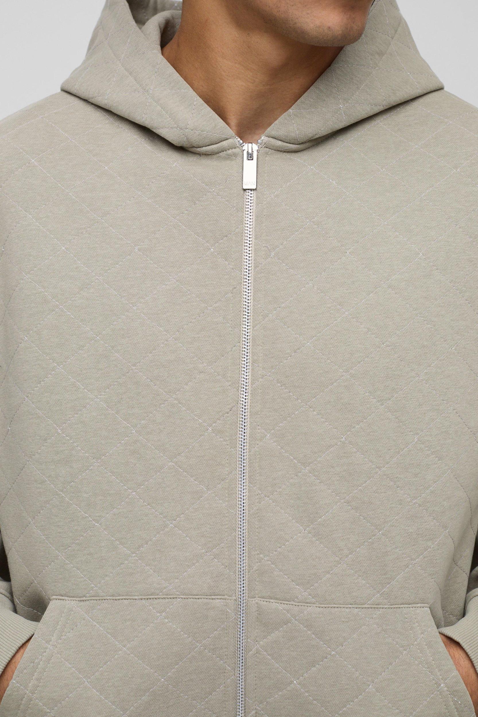 Oversized Boxy Quilted Zip Through Hoodie | boohooMAN USA Product Image