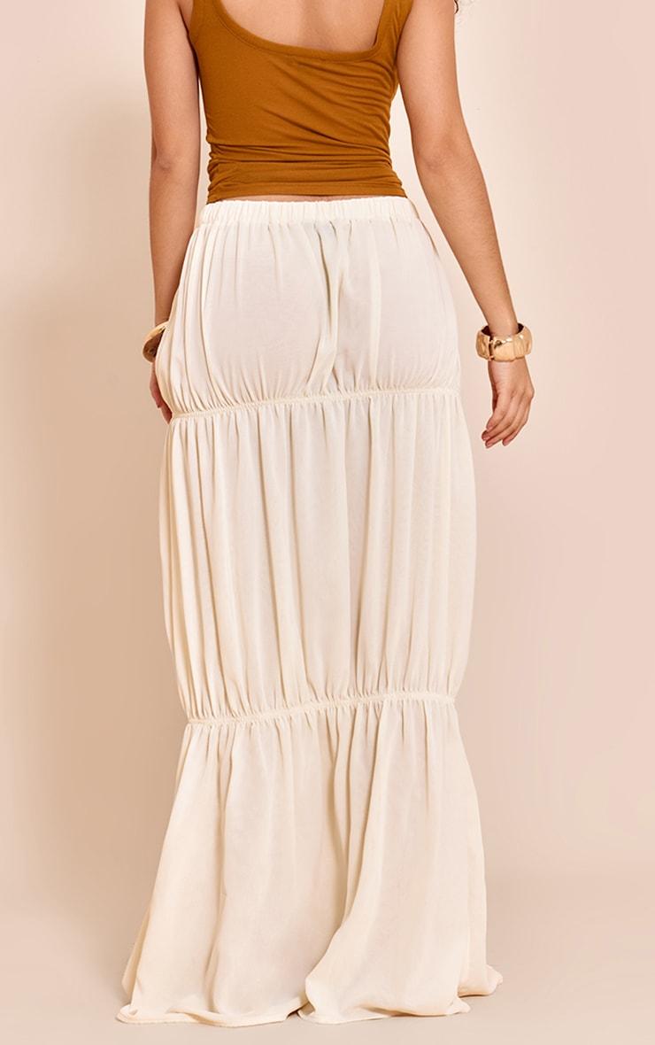 Cream Chiffon Tiered Bubble Maxi Skirt Product Image