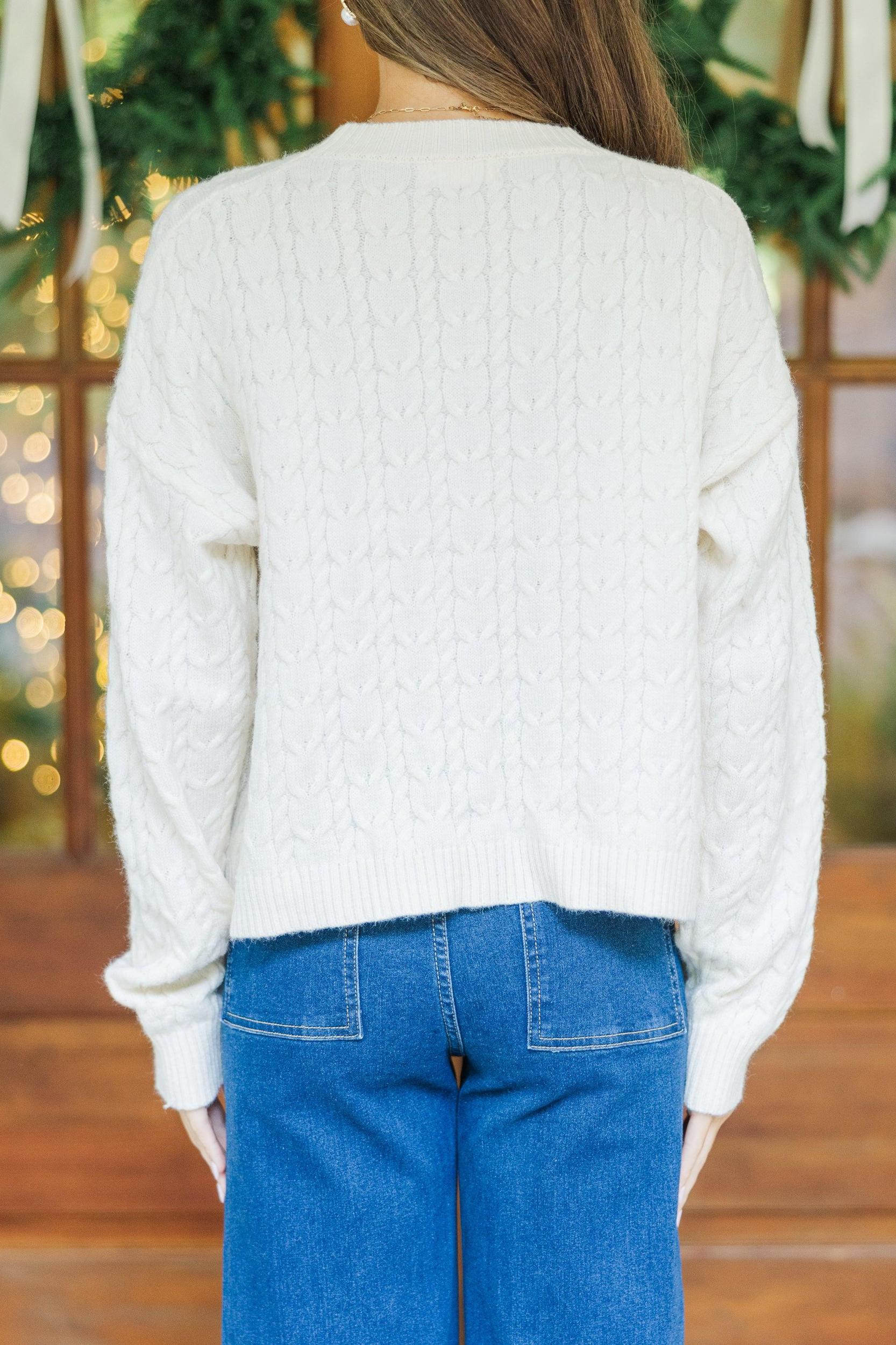 Tell Me Everything Cream Cable Knit Crop Sweater Female Product Image