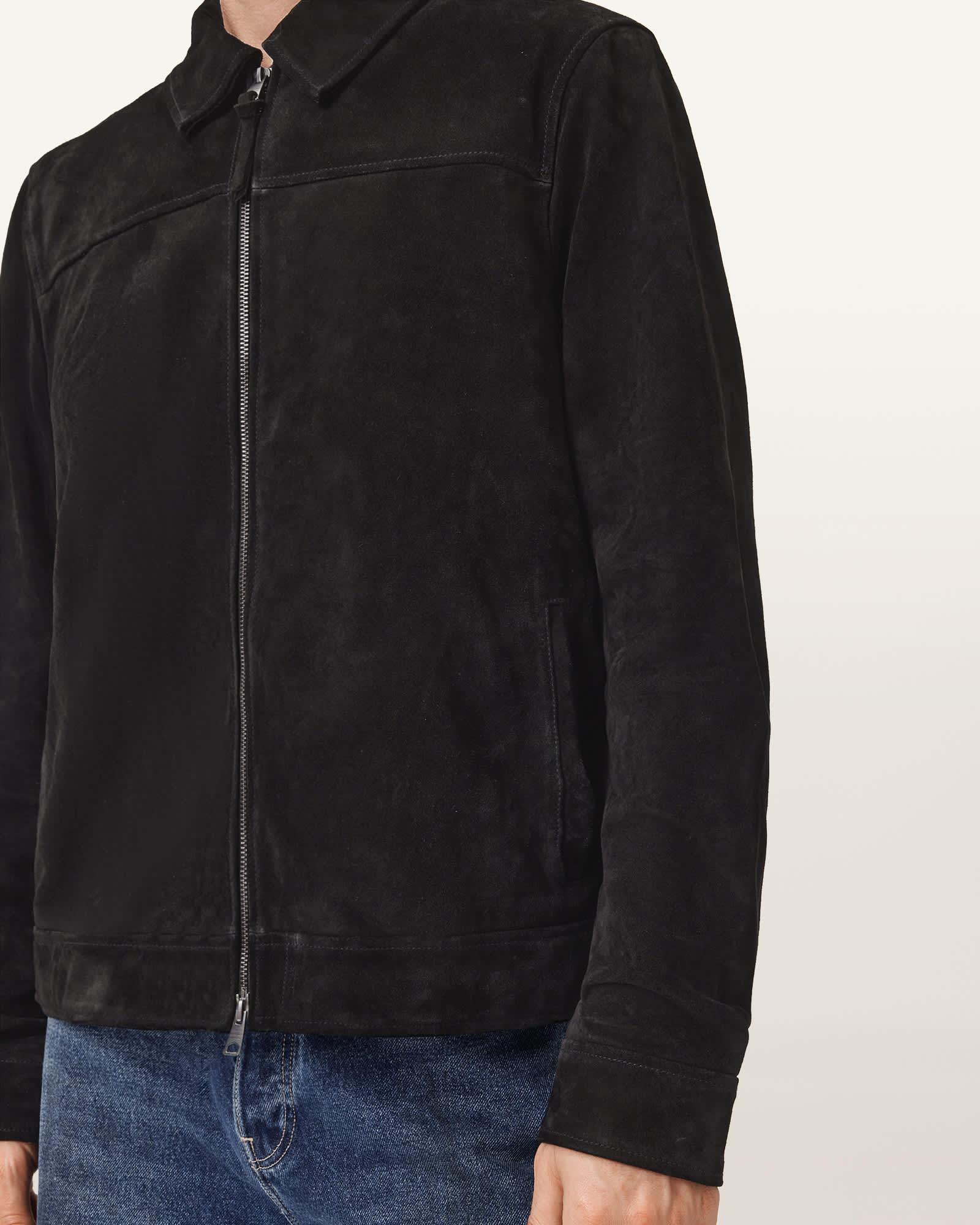 Rhone Suede Jacket Black | ALLSAINTS US Product Image