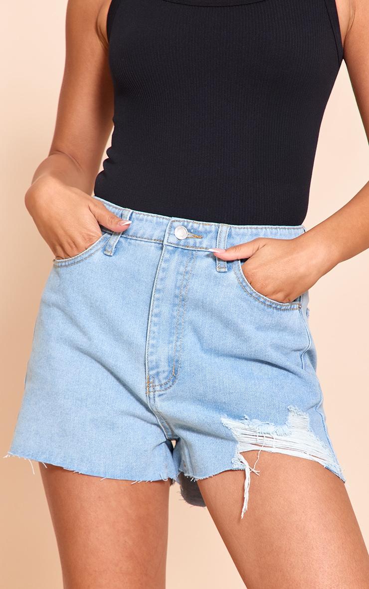 PRETTYLITTLETHING Vintage Wash Ripped Denim Mom Shorts Product Image