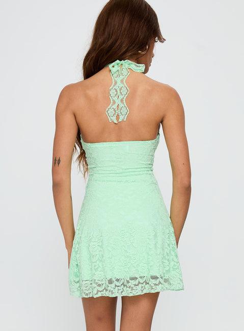 Front Page Halter Lace Mini Dress Aqua Product Image