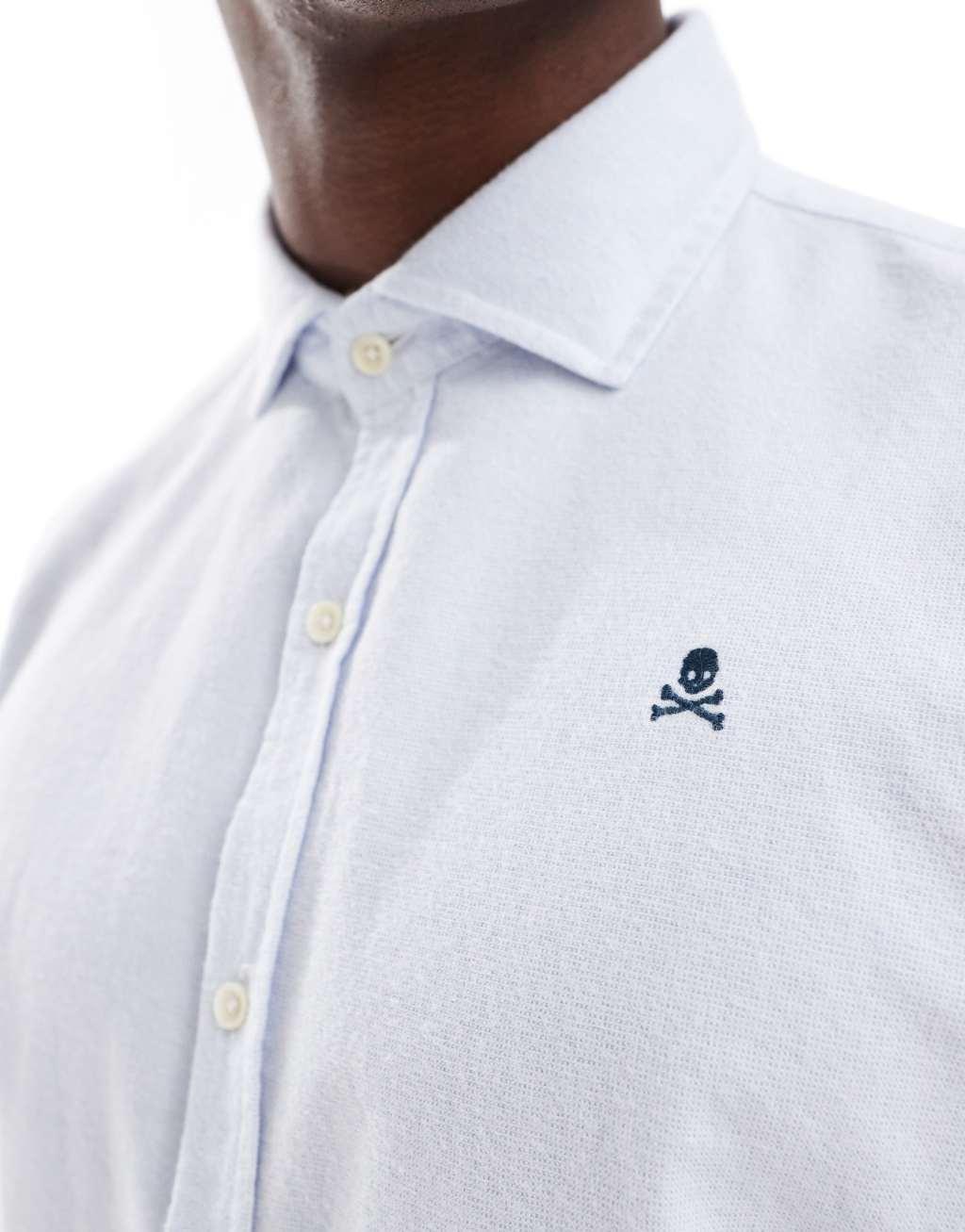 Scalpers Oxford Peach Shirt In Sky Blue  Product Image