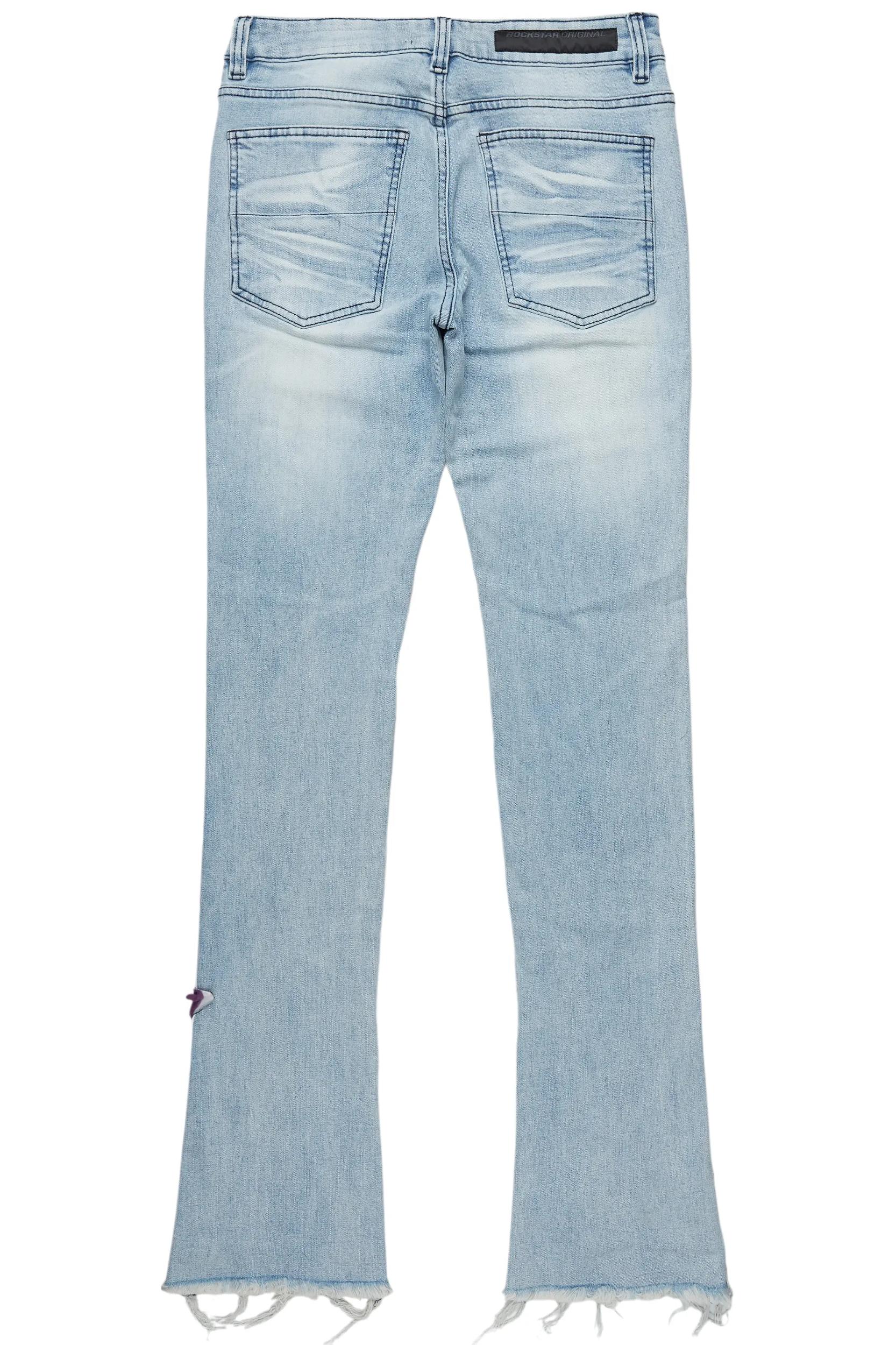 Savage Blue Patchwork Stacked Flare Jean Male Product Image