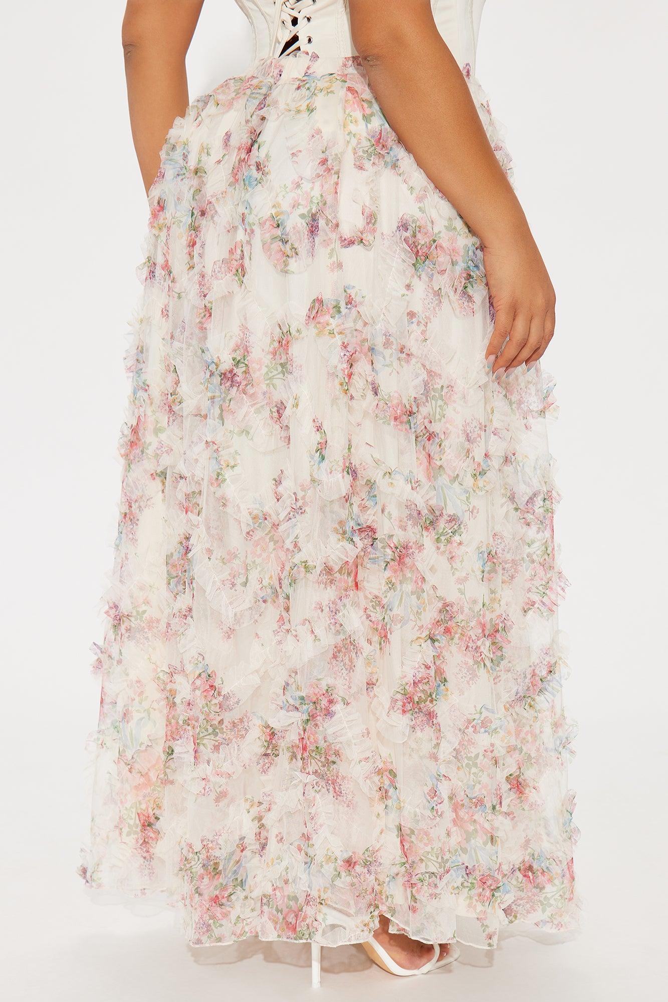 Giselle Mesh Floral Print Maxi Skirt - Blush Product Image