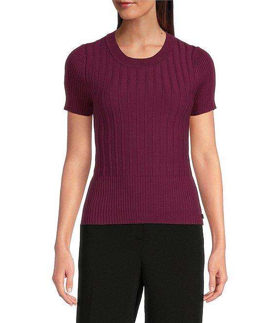 KARL LAGERFELD PARIS Knit Round Neck Short Sleeve Top Product Image