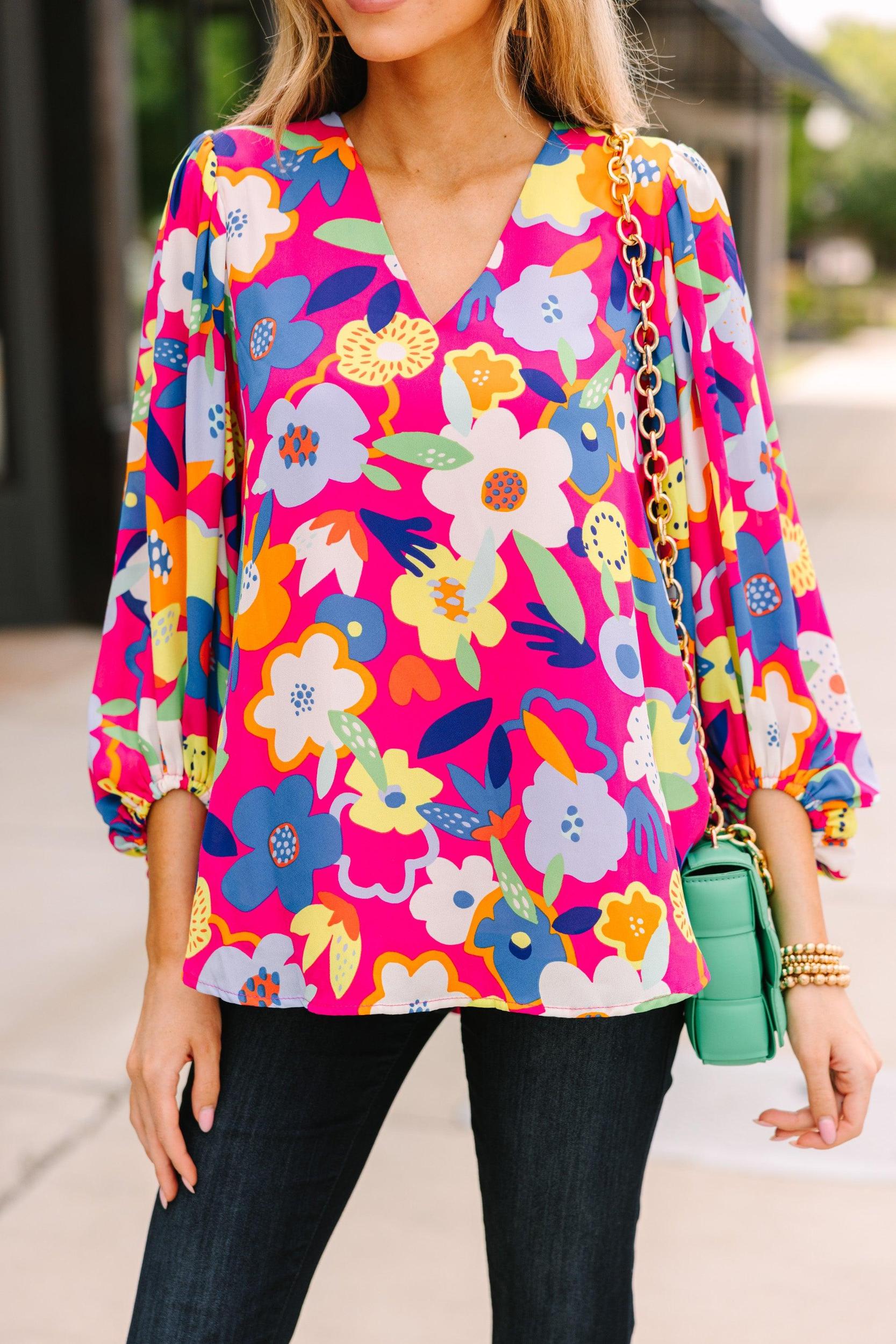 The Serena Fuchsia Pink Floral Blouse Female Product Image