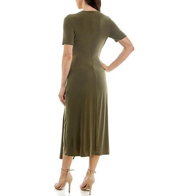 Moda Tara Short Sleeve Stretch Knit Crew Neck Midi Sheath Dress Product Image