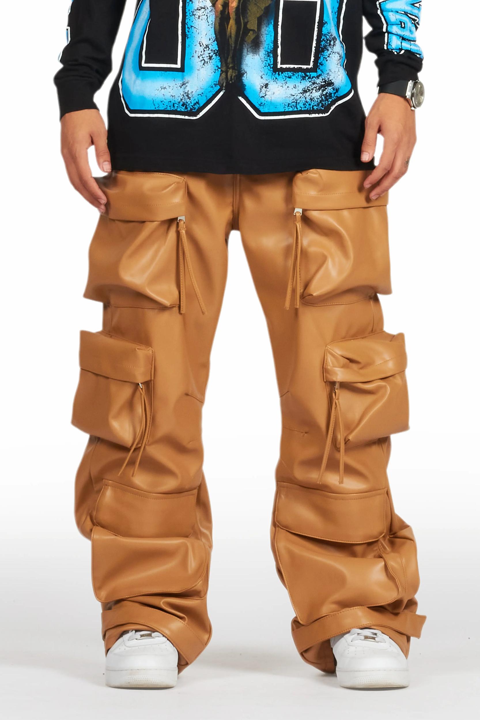 Lenz Beige PU Stacked Leather Jean Male Product Image