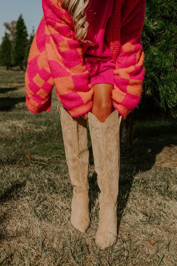 The Jessica Faux Suede Knee High Cowboy Boot in Iced Latte Product Image